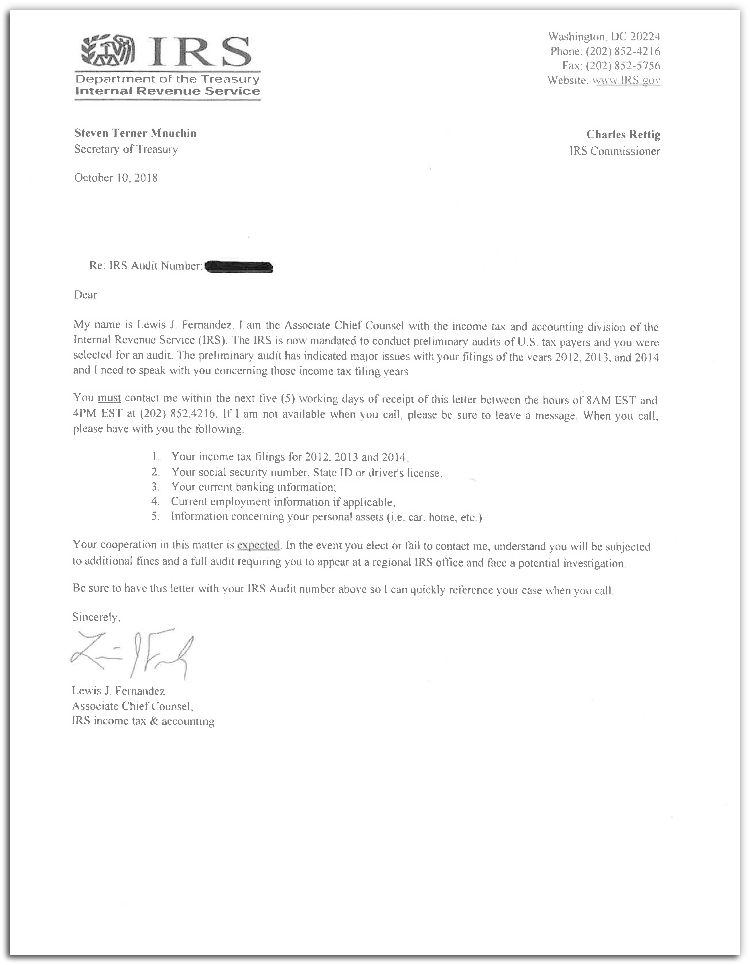 Fake IRS Letter Example