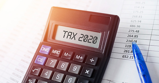 Calculator reads "Tax 2020"