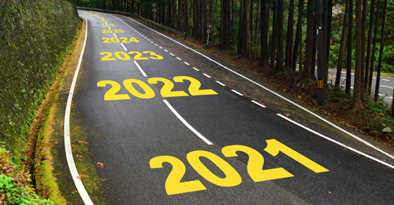 Road with 2021, 2022, 2023 and so on painted