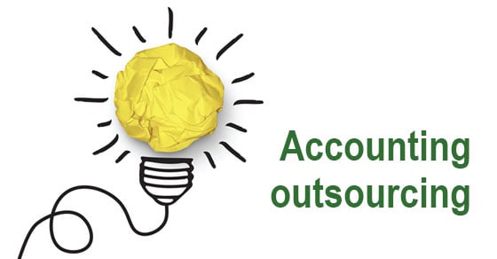 A crumbled up piece of yellow paper with a drawing around it that makes it look like a lightbulb. Text to the right of the lightbulb reads "Outsourced Accounting".