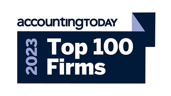 The logo for Accounting Today with a ribbon banner that reads "2023 Top 100 Firms".