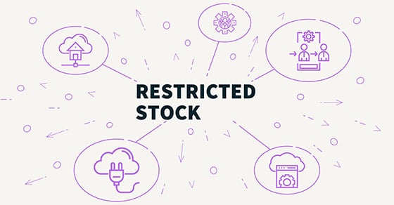 A chart with multiple illustrations in different bubbles that reads "Restricted Stock" in the middle.