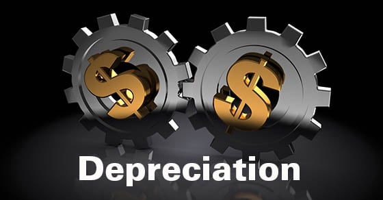 Two cog wheels with dollar signs on them with the word 'DEPRECIATION' below them.