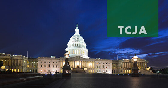 An image of the US capital building in the evening with the letters 'TCJA' in the upper right corner on an overlay.