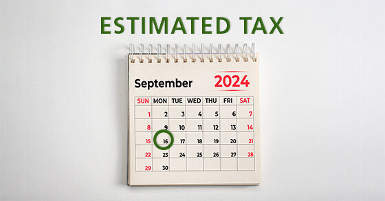 A calendar with September 16th circled as the 'Estimated Tax' due date.